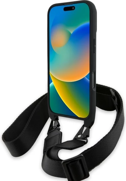 Mbështjellës BMW M Edition Carbon me vija trikolore dhe rrip për iPhone 16 Pro Max, Zi