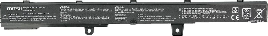 Bateri laptop Mitsu BC/AS-X451, 2200 mAh, 14.4-14.8V, e zezë