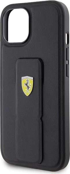 Mbështjellës Ferrari Grip Stand Metal Logo për iPhone 15, i zi