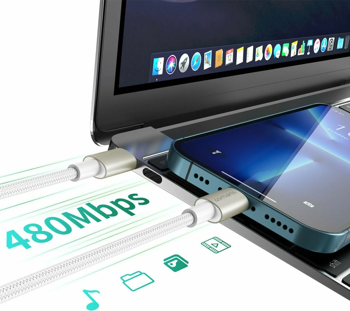 Kabllo USB-C 4smarts 540621, set 3 copë, 0.5m/1.5m/3m, 60W, argjendtë/bardhë