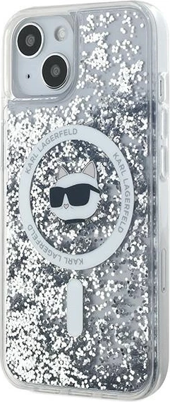 Mbështjellës Karl Lagerfeld Liquid Glitter Choupette Head MagSafe për iPhone 15/14/13, Transparent