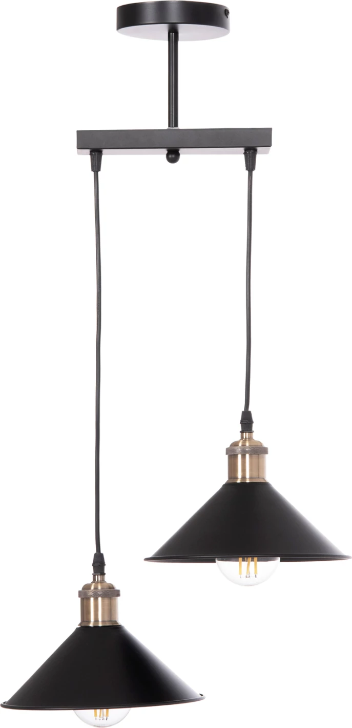 Llambë tavani me dy drita BELL, metal i zi, prizë bronzi, FH7531.11, 21.5x135cm