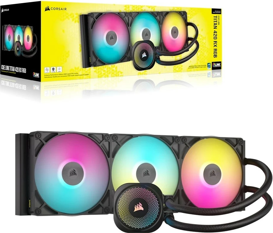 Kasë ftohëse me ujë Corsair iCUE LINK TITAN 420 RX RGB AIO, 420mm, 3 ventilatorë RGB