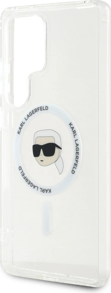 Mbështjellës Karl Lagerfeld Button Karl Head Printed Logo MagSafe për Samsung Galaxy S25 Ultra, Bardhë
