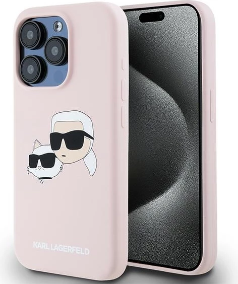 Mbështjellës Karl Lagerfeld Silicone Karl & Choupette MagSafe për iPhone 15 Pro Max, Rozë