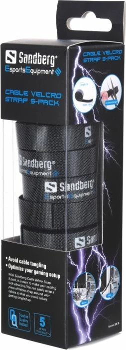 Organizues kabllosh me velcro Sandberg 520-33, 5x1 m, i zi, paketë 5 copë