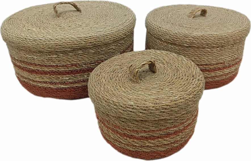 Kuti ruajtëse CASSIA, 3 copë, 33x33x16cm, kashtë deti, natyrale-terrakota