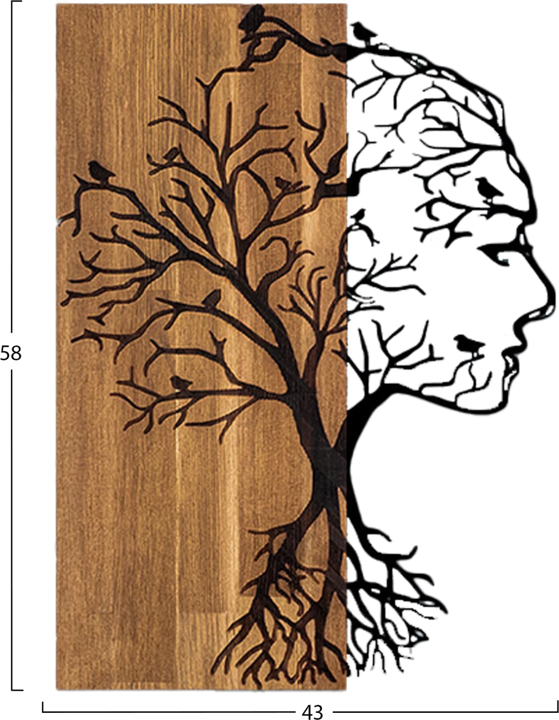 Dekor muri figurë gruaje, metal i zi, dru, FH4754, 43x3x58cm