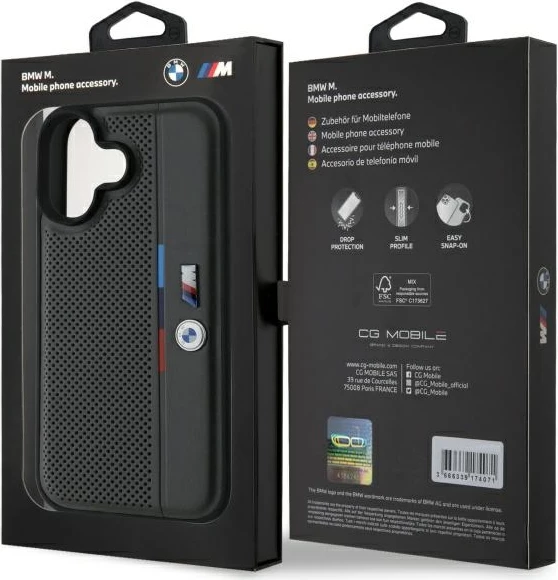 Mbështjellës BMW M Perforated Tricolor Detail Line për iPhone 16, Gri e errët
