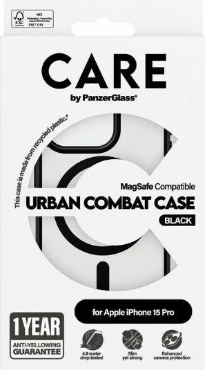 Mbështjellës PanzerGlass Urban Combat Case MagSafe për iPhone 15 Pro, i zi