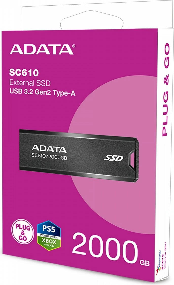 SSD i jashtëm Adata SC610, 2000 GB, USB 3.2 Gen2, Zi