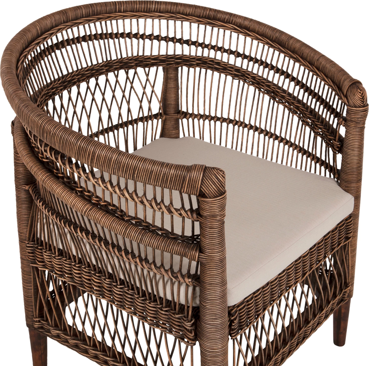 Karrige MALAWI FH9635.01 dru mahogany me rattan, jastëk kafe-bardhë, 80x70x86H cm