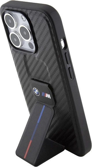 Mbështjellës BMW Grip Stand Smooth & Carbon për iPhone 15 Pro, i zi