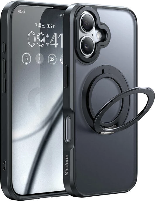 Mbështjellës Mcdodo PC-4931 për iPhone 16 Plus me MagSafe dhe mbajtëse, zi