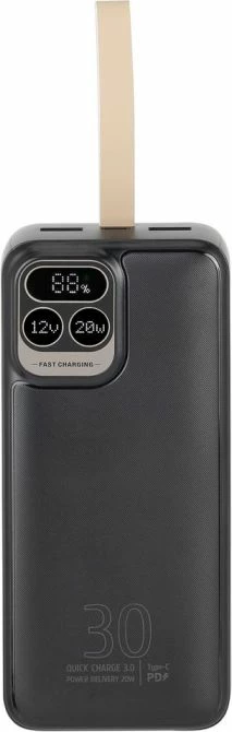Powerbank RIVACASE VA2585 30000mAh 20W QC 3.0/PD 3.0 me LCD, gri e errët