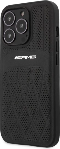 Mbështjellës Mercedes AMG Leather Curved Lines për iPhone 13 Pro Max, i zi