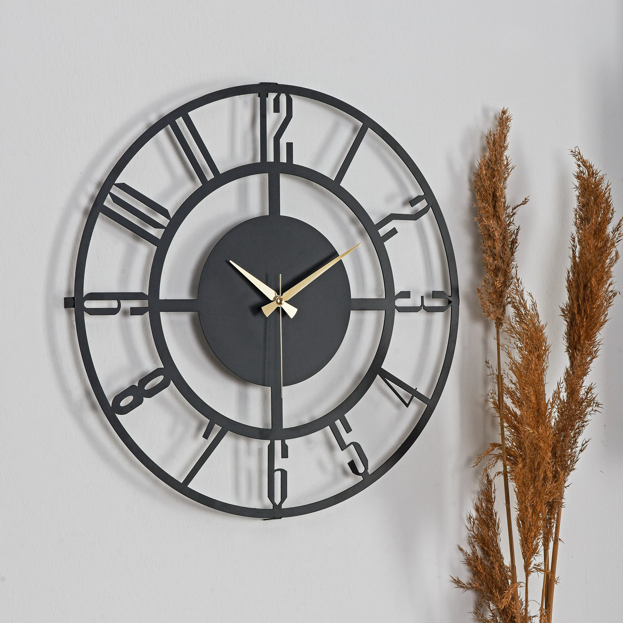 Orë muri dekorative prej metali, Wallity Bunella, e zezë, 50cm