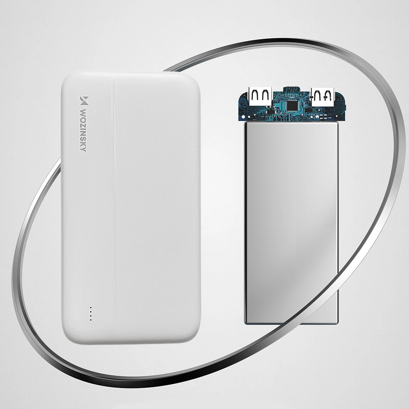 Powerbank Wozinsky WPBWE1, 10000mAh, 2x USB, Bardhë