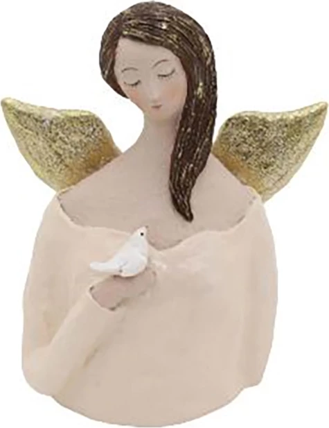 Dekor engjëll për Krishtlindje, me krahë, ngjyrë salmon-bezhë, 18x11x23cm