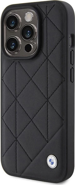 Mbështjellës BMW Leather Quilted për iPhone 15 Pro Max, i zi