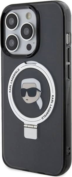 Mbështjellës Karl Lagerfeld KLHMP15LHMRSKHK për iPhone 15 Pro 6.1", hardcase, me unazë MagSafe, zi