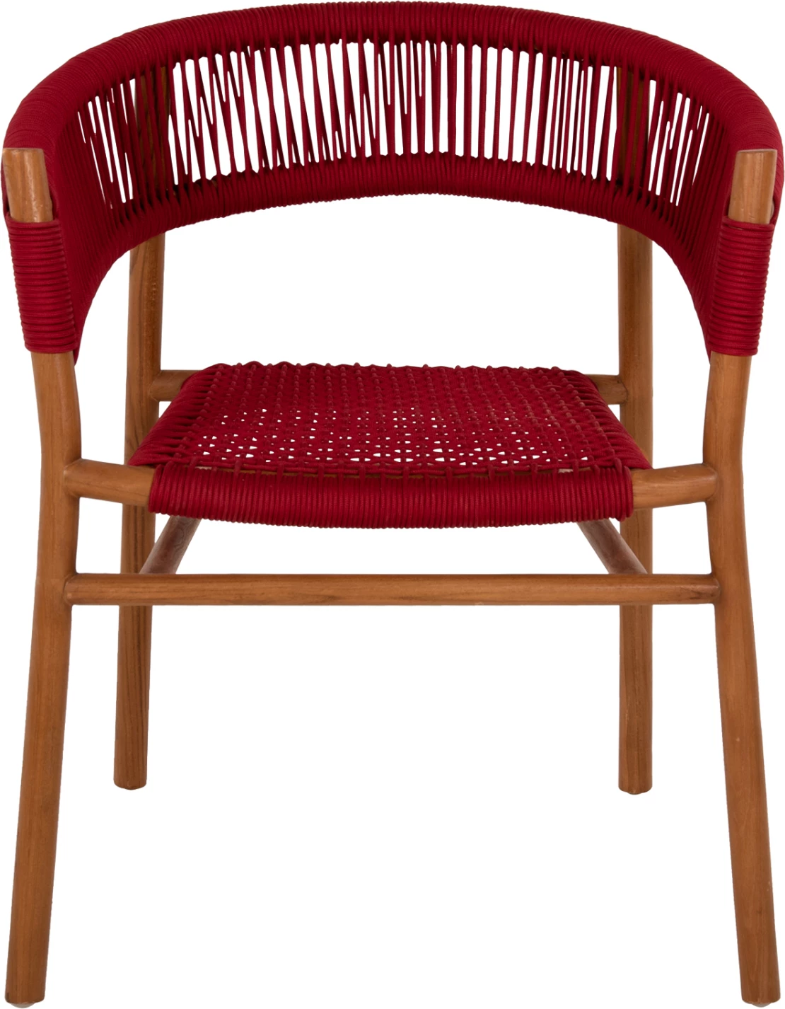 Karrige ngrënieje me krahë IRVING, dru TEAK, ngjyrë natyrale dhe litar i kuq burgundy, FH9797, 60x55x75H cm