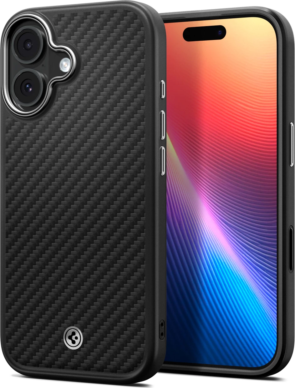 Mbështjellës Spigen Enzo Aramid "T" MagSafe për iPhone 17, e zezë dhe argjendtë