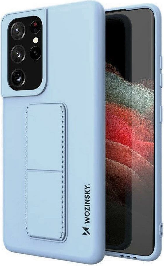 Mbështjellës Wozinsky Kickstand Case për Samsung Galaxy S21 Ultra 5G, silikon, kaltër e çelët