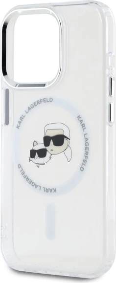 Mbështjellës Karl Lagerfeld IML Metal Karl&Choupette Head MagSafe për iPhone 15 Pro Max, Bardhë