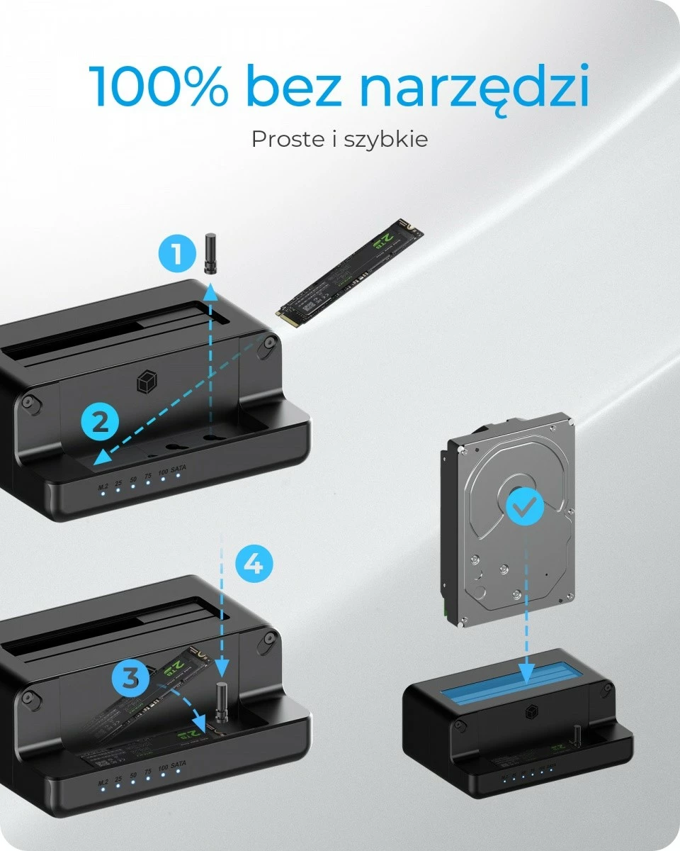 Docking station IcyBox IB-2914MSCL-C31 për SSD/HDD 2.5''/3.5'' dhe M.2 NVMe, e zezë