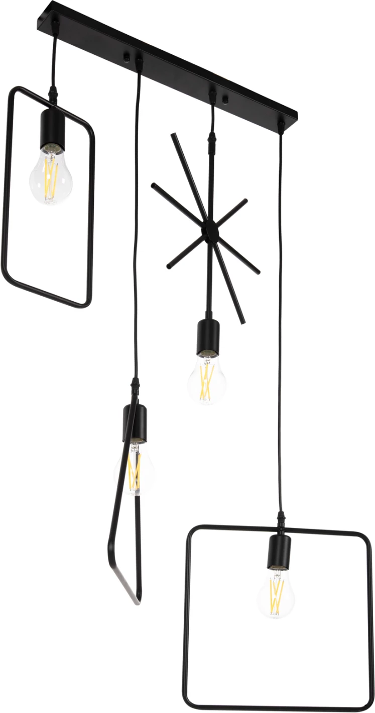 Llambë varëse tavani 4-drita, metal i zi, forma gjeometrike, FH4099, 70x38x106H cm