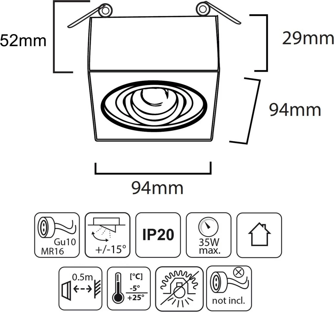 Spot tavanor i futur, Maclean MCE464W, MR16/GU10, 1x35 W, IP20, kënd +/-15°, i brendshëm, e bardhë