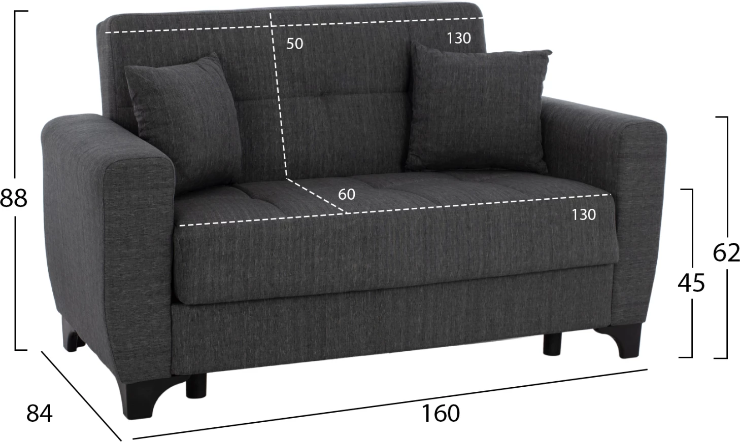 Divan shtrat 2-vendësh, shpinë e lartë, gri, FH3243.03, 160x84x88 cm