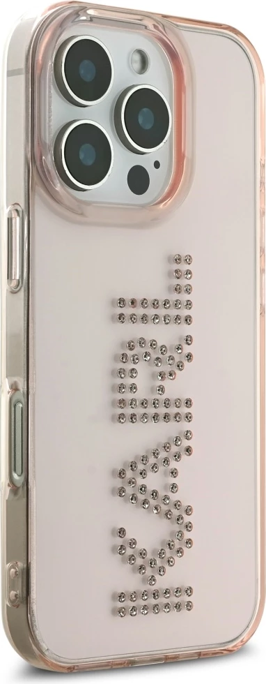 Mbështjellës Karl Lagerfeld IML Rhinestones Logo për iPhone 16 Pro Max, Rozë