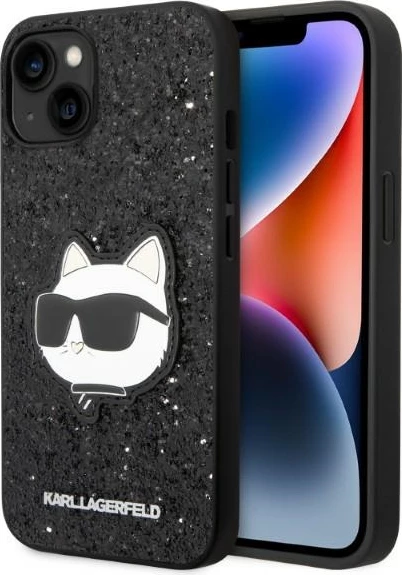 Mbështjellës Karl Lagerfeld Glitter Choupette për iPhone 14 Plus 6.7", i zi, hardcase
