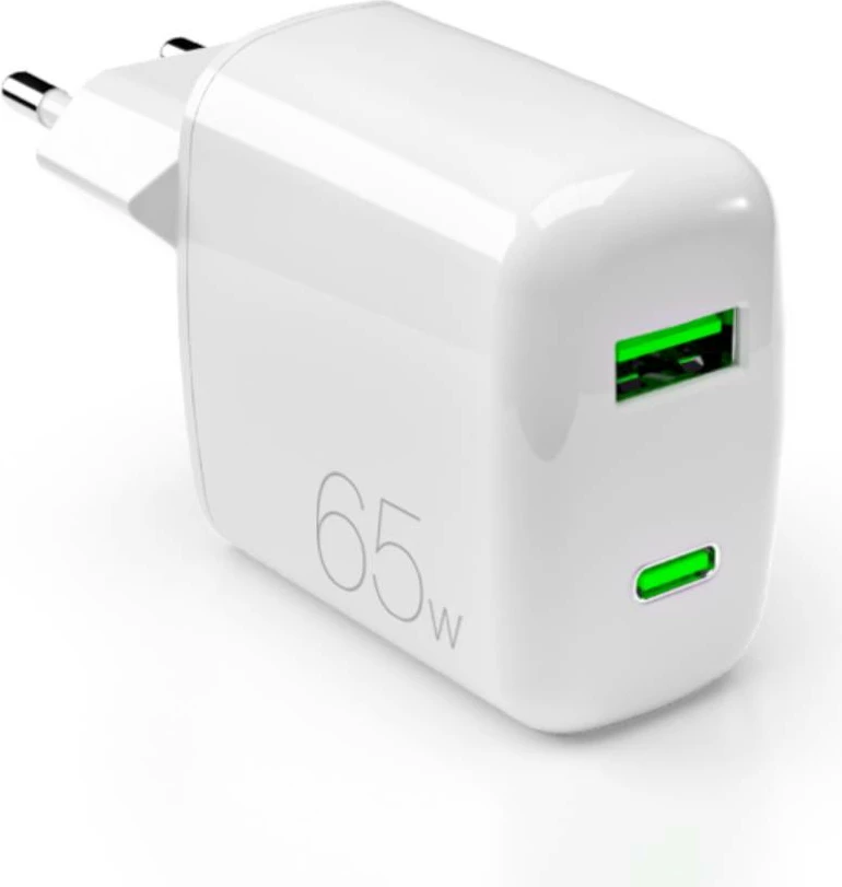Karikues muri Puro Elektrik 65W GaN, USB-A/USB-C, i bardhë