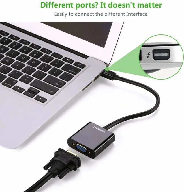 Konvertues UGREEN 10459 Mini DisplayPort në VGA 15cm, i zi (me kuti)