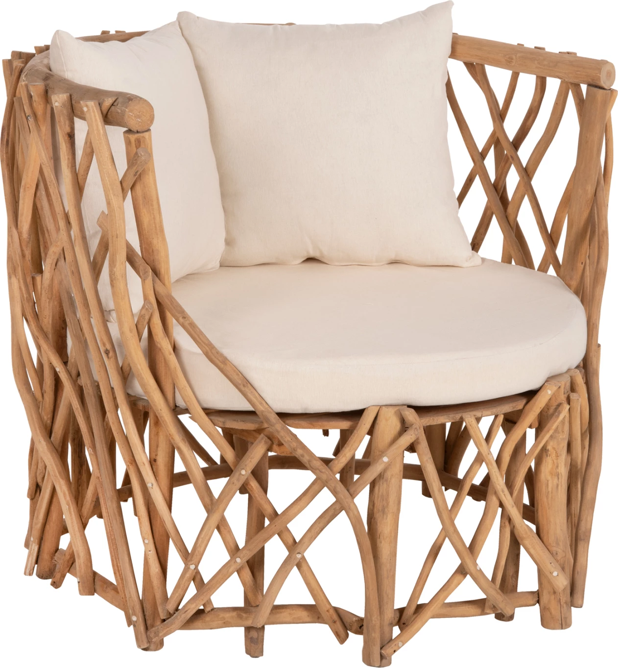 Fotelje KAAN FH5994 degë TEAK, jastëk të bardhë, 95x89x80H cm.