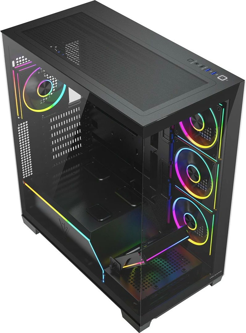 Kasë MODECOM Volcano Stellar Plus ARGB Midi 5F (AT-STELLAR-PLUS-5F-ARGB-10), ATX/mATX/ITX, 5x 120 mm ARGB, USB-C, xham i temperuar, e zezë