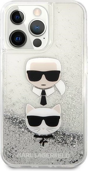 Mbështjellës Karl Lagerfeld KLHCP13LKICGLS për iPhone 13/13 Pro 6.1", hardcase, Liquid Glitter, argjendtë