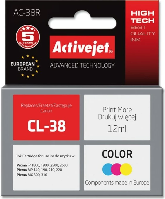 Toner zëvendësues Activejet AC-38R për printer Canon, 12ml, shumëngjyrësh