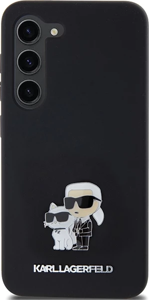 Mbështjellës Karl Lagerfeld Silicone Karl&Choupette Metal Pin për Samsung Galaxy S23, i zi