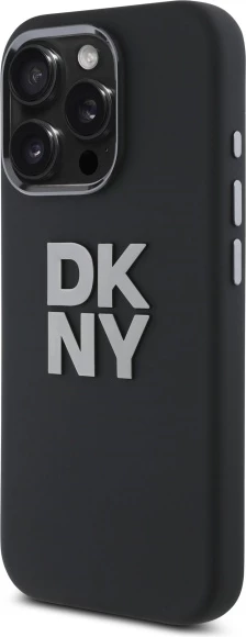 Mbështjellës DKNY Liquid Silicone Metal Logo për iPhone 16 Pro Max, i zi