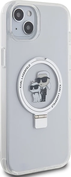 Mbështjellës Karl Lagerfeld KLHMP15MHMRSKCH për iPhone 15 Plus / 14 Plus 6.7", me unazë Ring Stand, MagSafe, Bardhë