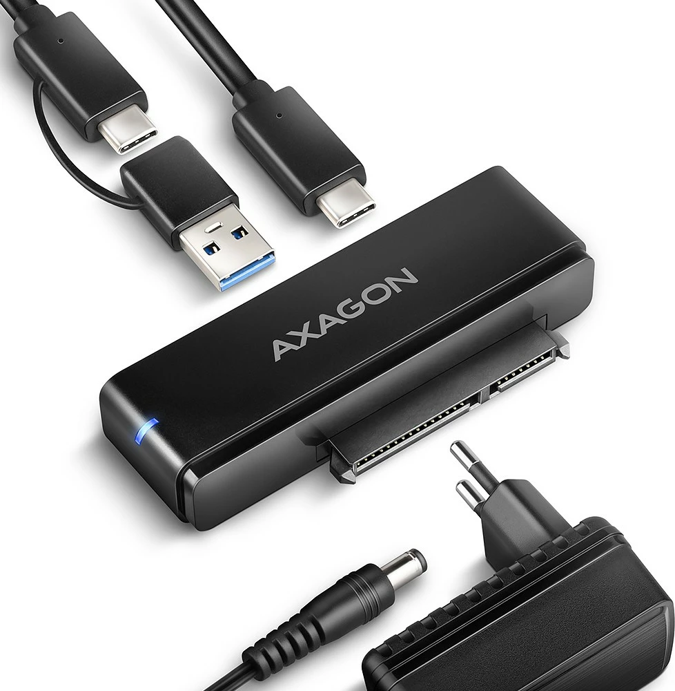 Adapter USB-C në SATA AXAGON ADSA-FPX, 10Gbps, për SSD/HDD 2.5"/3.5", me furnizim rryme, 60cm kabllo, i zi