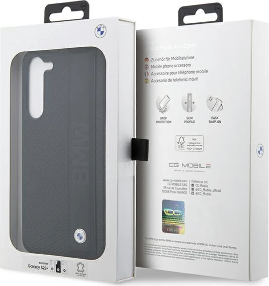 Mbështjellës BMW Leather Textured & Stripe për Samsung Galaxy S23+, i zi