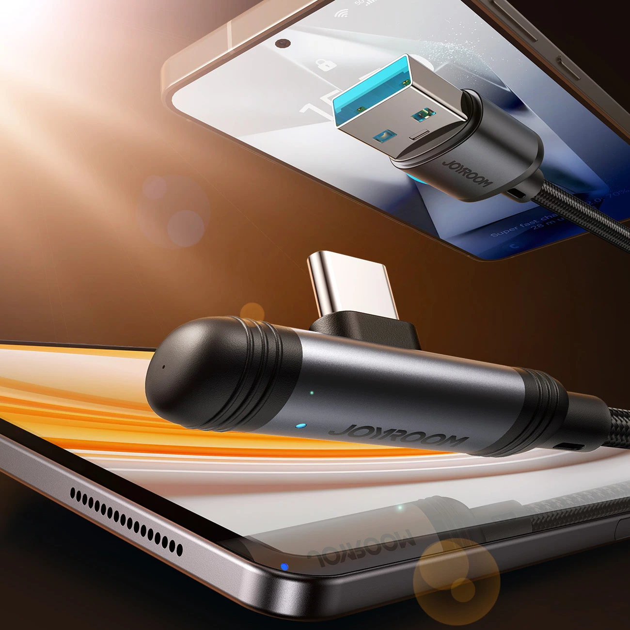 Kabllo USB-A në USB-C Joyroom S-A56 EnjoyX Series, 1.2m, 3A, kënd 90°, e zezë