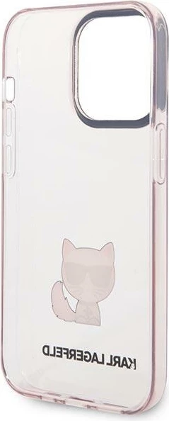 Mbështjellës Karl Lagerfeld Choupette Body për iPhone 14 Pro 6.1", transparent/rozë