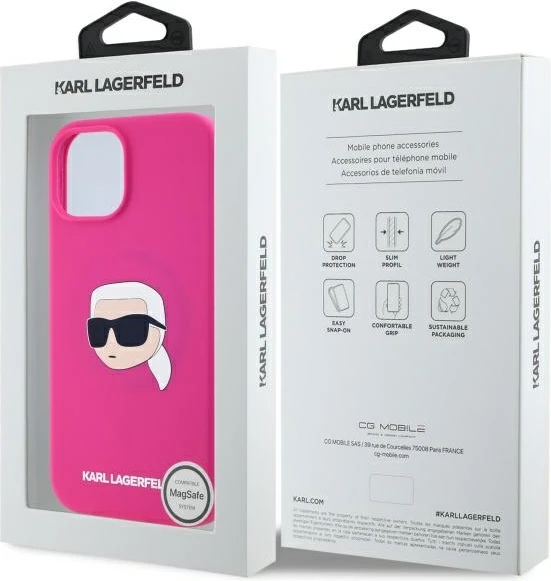 Mbështjellës Karl Lagerfeld KLHMP15SSKHPPLF për iPhone 15 6.1", silikon, MagSafe, fuchsia