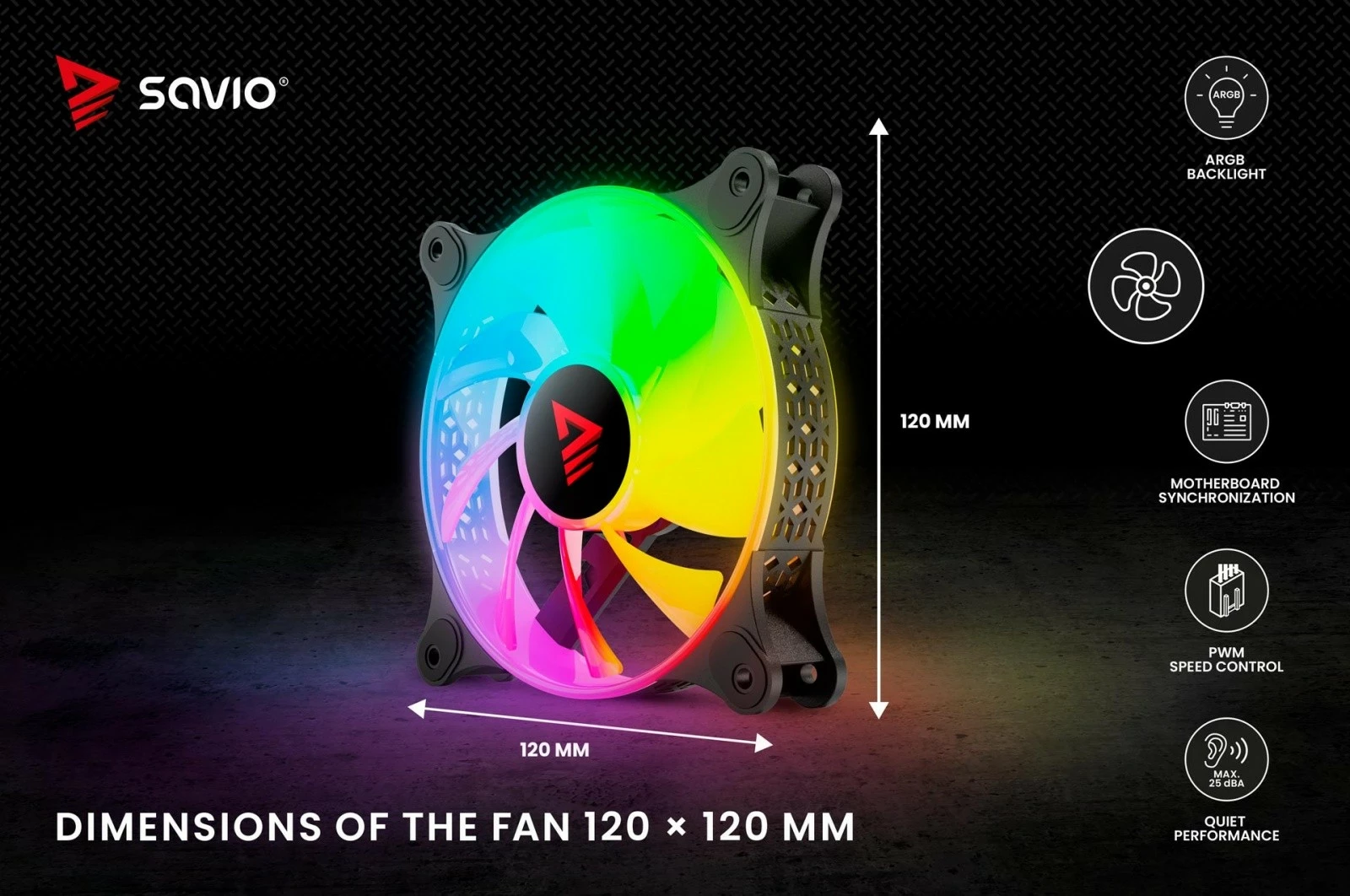 Ventilator kompjuteri Savio BLAST 120mm ARGB, 3-pin 5V, 4-pin 12V, i zi